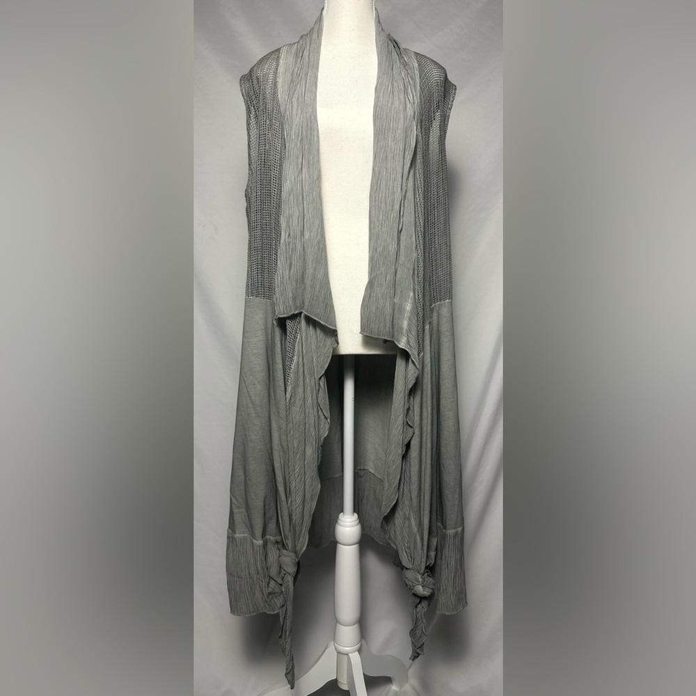 ANGELSNEVERDIE Grey Boho Lagenlook Longlined‎ Open Front Vest Size 4